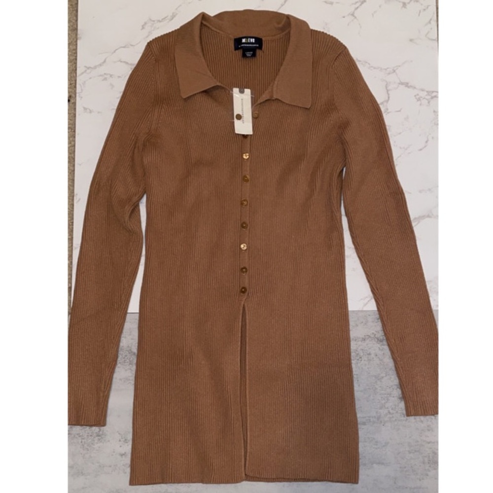 NWT Anthropologie Honey Mauve Ribbed Slim Cardigan - Picture 3 of 5
